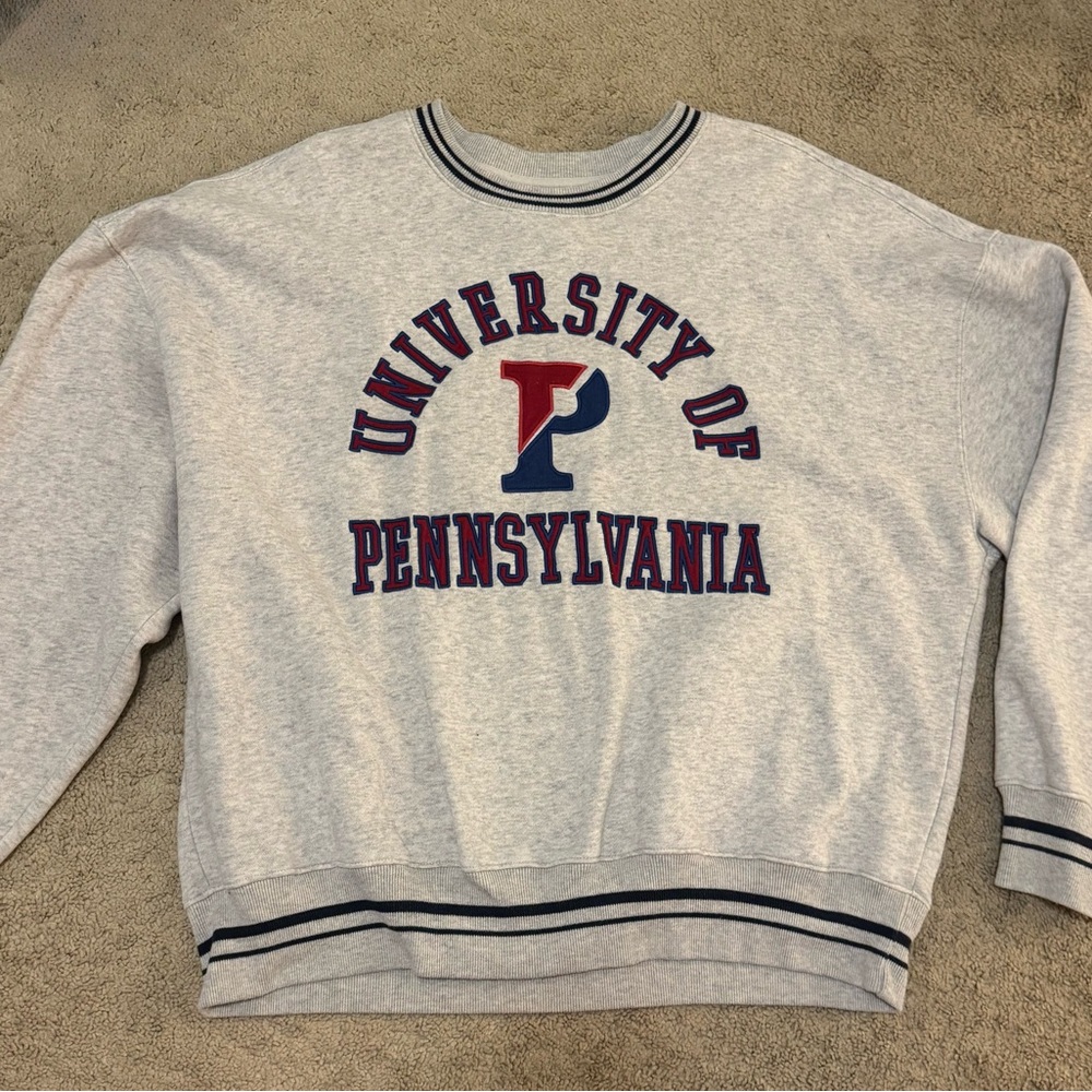 Hollister Cream and Black Striped Collar University of Pennsylvania Sweatshirt